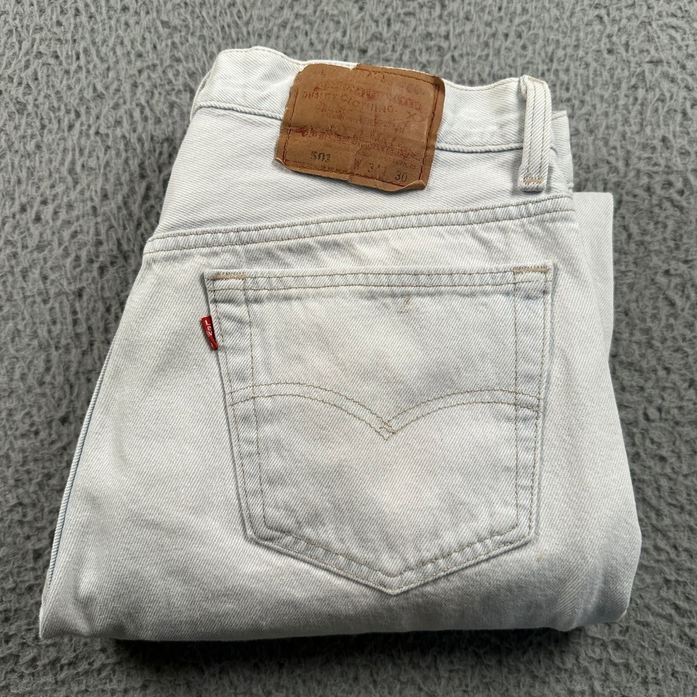 Vtg 1994 Levi's 501 Men's Jeans Light Blue 34x30(32x30 Fits) Red Batwing USA